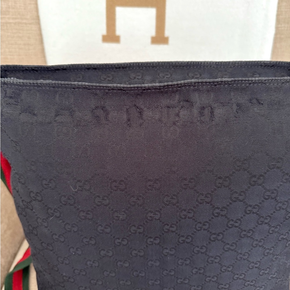 Gucci authentic black monogram canvas crossbody Messanger bag red green ribbon - Picture 10 of 16